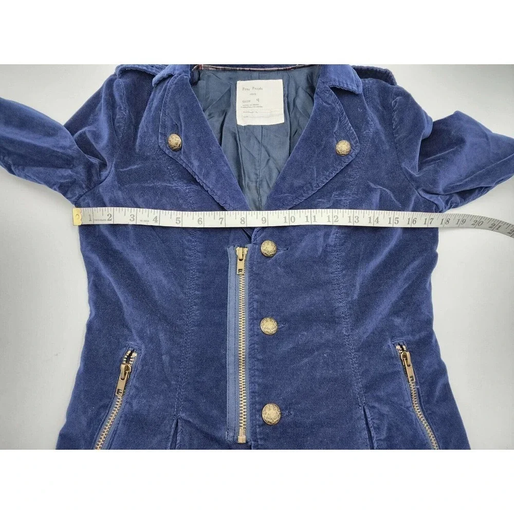 Free People Size 4 Velvet Navy Blue Jacket Gold Buttons Pleated Vintage